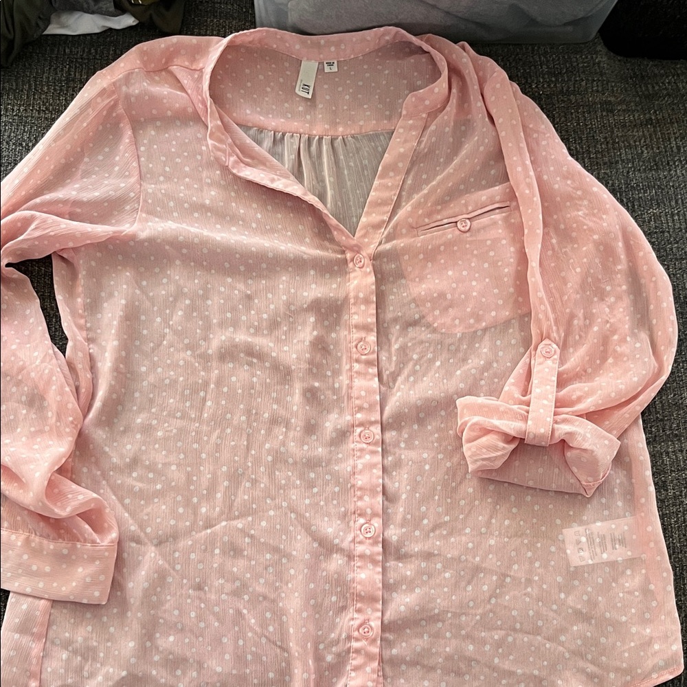 Kut from the Kloth Pink Sheer Button-Up Blouse